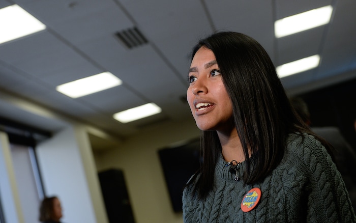 (Francisco Kjolseth | The Salt Lake Tribune) Ciriac Alvarez Valle, a local DREAMer who was brought to the U.S. at the age of 5, just graduated from the University of Utah with a degree in political science and sociology. Valle now age 22, is urging leaders to find a solution for the thousands of Deferred Action for Childhood Arrivals (DACA) kids like herself. World Trade Center Utah hosted an immigration roundtable on Wed. Dec. 6, 2017, with community leaders to discuss how immigrants contribute to the Utah economy.