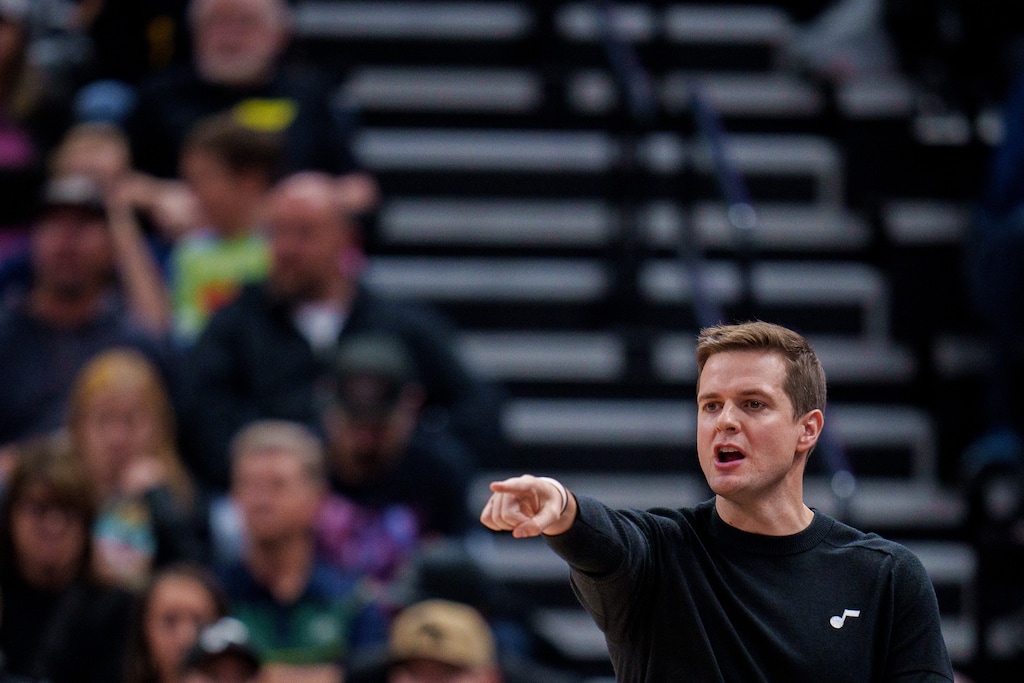(Trent Nelson  |  The Salt Lake Tribune) Will Hardy as the Utah Jazz host the Memphis Grizzlies, NBA basketball in Salt Lake City on Saturday, Oct. 29, 2022.