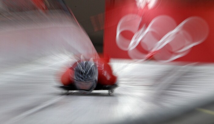 Katie Uhlaender, from the United States, makes her final run during the women's skeleton competition at the 2018 Winter Olympics in Pyeongchang, South Korea. (AP Photo/Charlie Riedel)