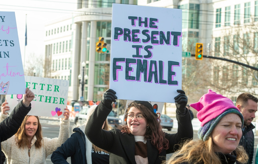 (Rick Egan  |  The Salt Lake Tribune)     Marchers make their way up State Street from Washington Square Park to the Capitol Building, in the 2020 Womxn's March in Salt Lake City, Saturday, Jan. 18, 2020.