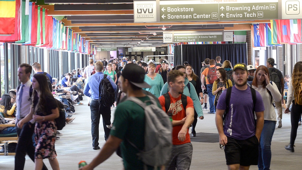 (Al Hartmann  |  Tribune file photo) Students at Utah Valley University head towards the Sorensen Student Center in this 2016 file photo.