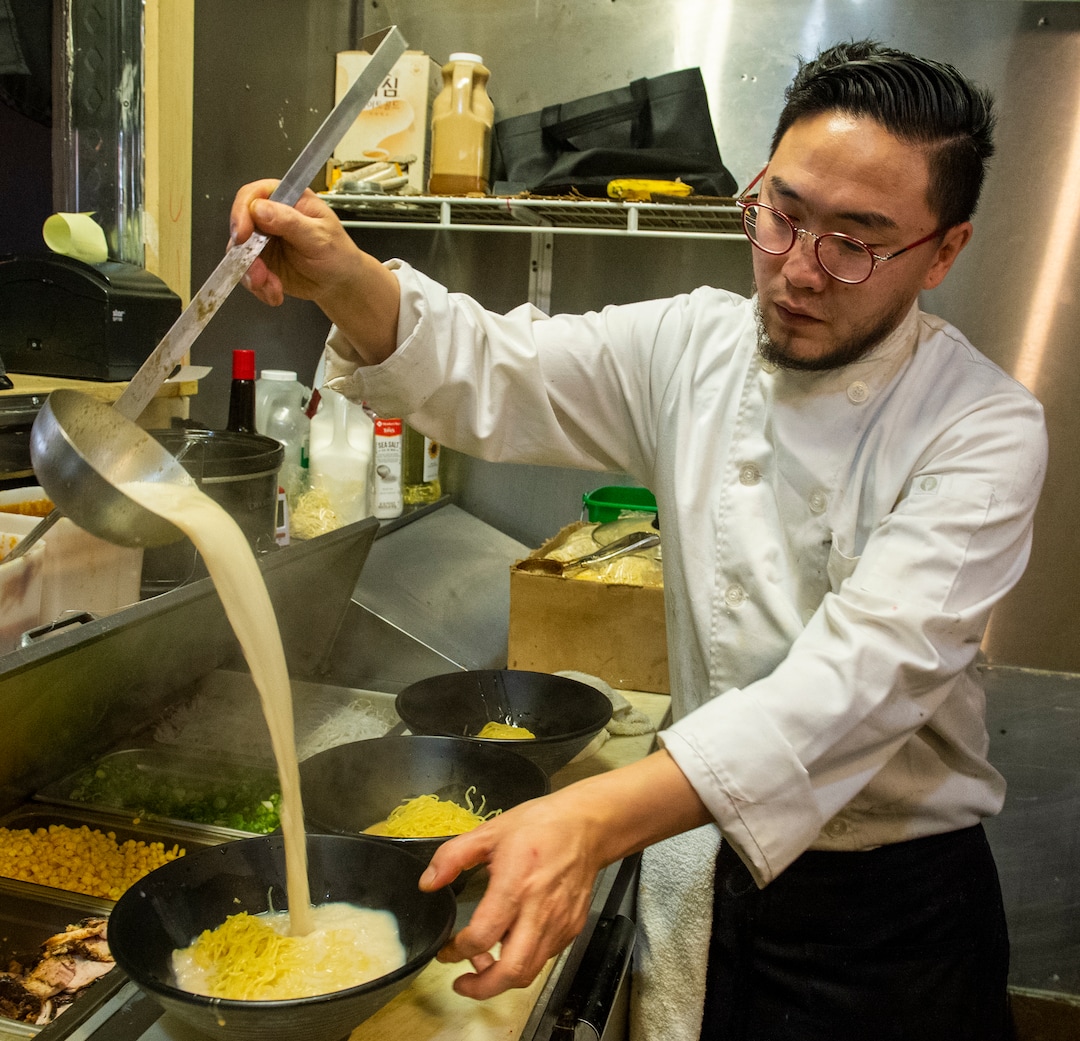 (Rick Egan  |  The Salt Lake Tribune)   Sergei Oveson prepares bowls on Ramen at the Ramen Bar in Salt Lake City, Wednesday, Jan. 16, 2019.