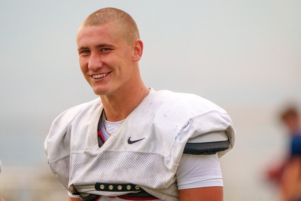 (Trent Nelson  |  The Salt Lake Tribune) Brighton High School linebacker Lander Barton at football practice in Cottonwood Heights on Tuesday, Aug. 31, 2021.