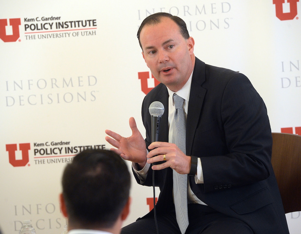 (Al Hartmann  |  Tribune file photo)
In this file photo, Utah Sen. Mike Lee speaks at “Newsmaker Breakfast,” a monthly event highlighting current issues impacting the State of Utah in Salt Lake City, Nov. 9, 2017.