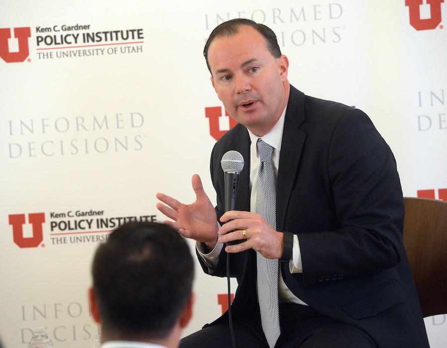 (Al Hartmann  |  Tribune file photo)
In this file photo, Utah Sen. Mike Lee speaks at “Newsmaker Breakfast,” a monthly event highlighting current issues impacting the State of Utah in Salt Lake City, Nov. 9, 2017.