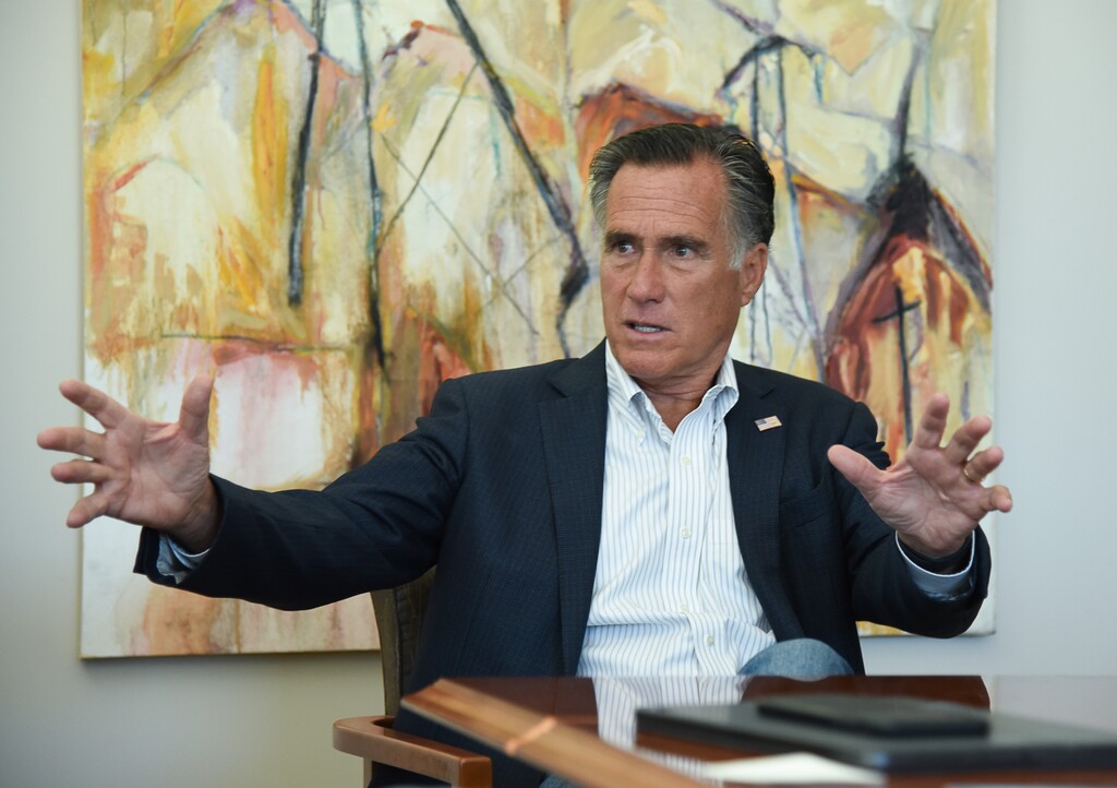 (Francisco Kjolseth | Tribune file photo)  Sen. Mitt Romney speaks with the editorial board of the Salt Lake Tribune on Wednesday, Aug. 21, 2019.