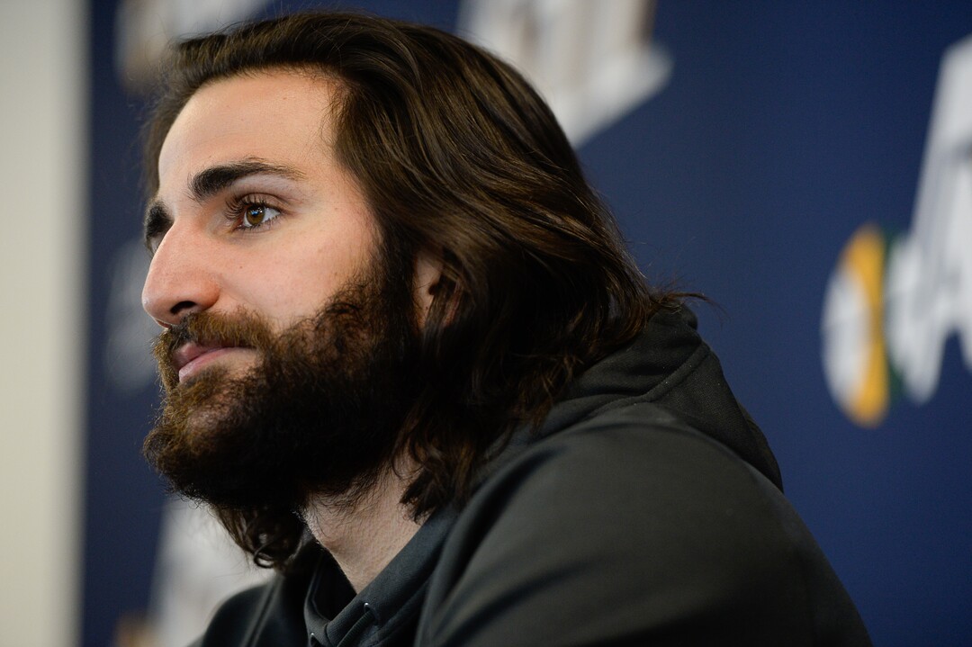 (Francisco Kjolseth  |  The Salt Lake Tribune)  Utah Jazz      guard Ricky Rubio speaks with the media during exit interviews at their practice facility in Salt Lake City Wed., May 8, 2018, after losing to the Houston Rockets in game 5 of their Western Conference Semifinals during the 2018 NBA Playoffs.