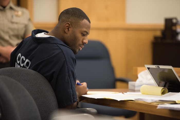 Former Utah State University linebacker Torrey Green appears in the First District court on Thursday, the second day of a three-day preliminary hearing.  Green is charged with six counts of rape, one count of aggravated kidnapping, three counts of forcible sex abuse and two counts of object rape.  (Chantelle McCall/Utah Statesman)