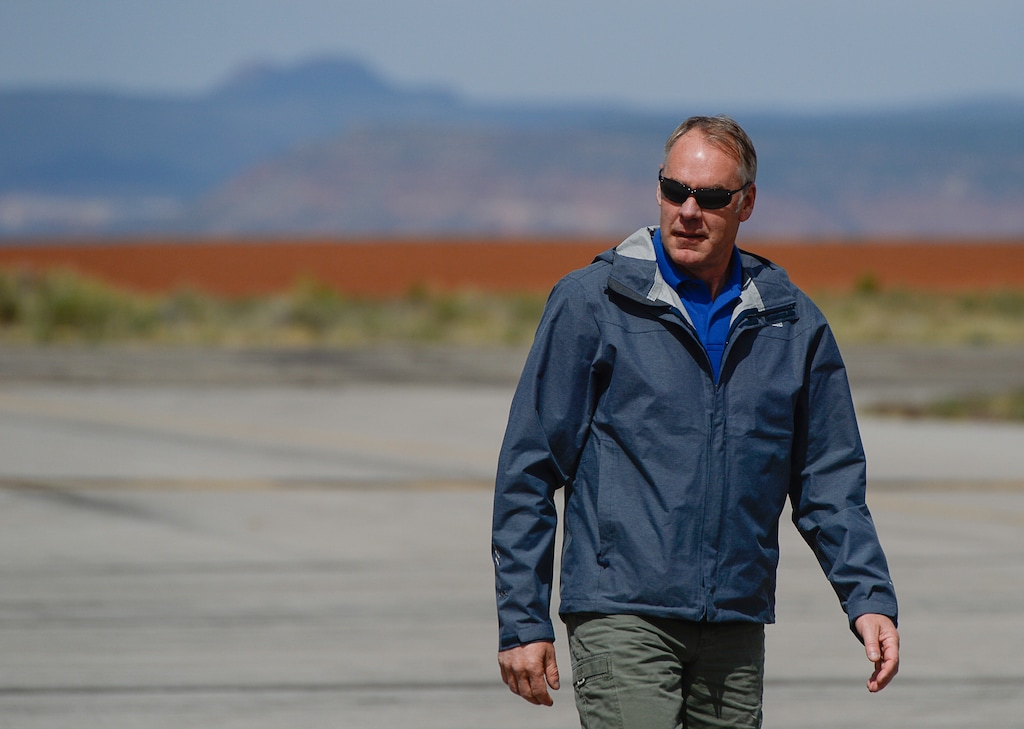 Francisco Kjolseth | The Salt Lake TribuneInterior Secretary Ryan Zinke arrives at the Blanding airport on Monday, May 8, 2017, for an aerial tour of the recently designated Bears Ears National Monument in southeastern Utah by President Barack Obama on Dec. 28, 2016.