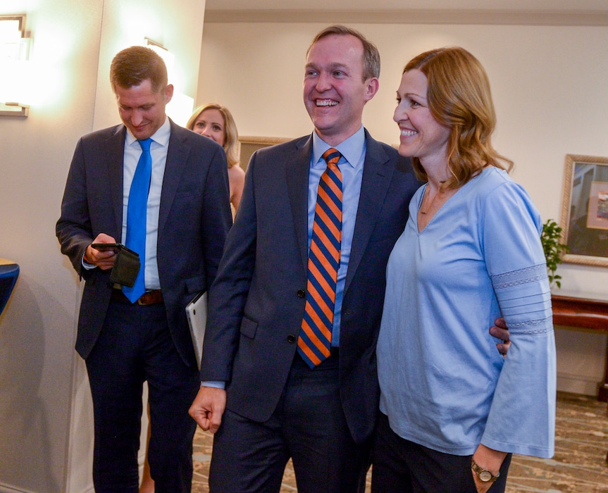 (Leah Hogsten  | Tribune file photo) Utah's 4th Congressional District Democratic candidate, Salt Lake County Mayor Ben McAdams and his wife Julie are congratulated on a race too close to call on election night at the Utah Democratic Party election night headquarters at the Radisson Hotel Salt Lake City, Tuesday, Nov. 6, 2018.