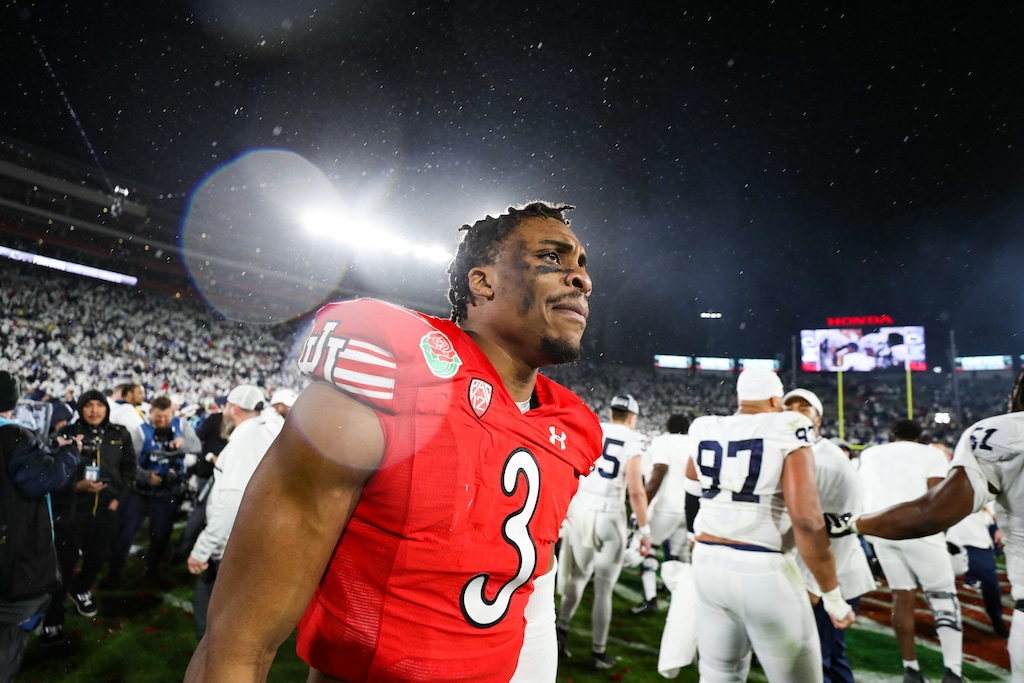 (Meg Oliphant | Special to The Tribune) Utah linebacker Mohamoud Diabate (3) reacts after a loss to the Penn State Nittany Lions at Rose Bowl Stadium in Pasadena, Calif.