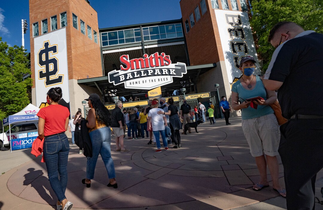 (Francisco Kjolseth | The Salt Lake Tribune) The Salt Lake Bees open their season at Smith’s Ballpark Thursday night, May 6, 2021, after shutting down last season due to the pandemic.