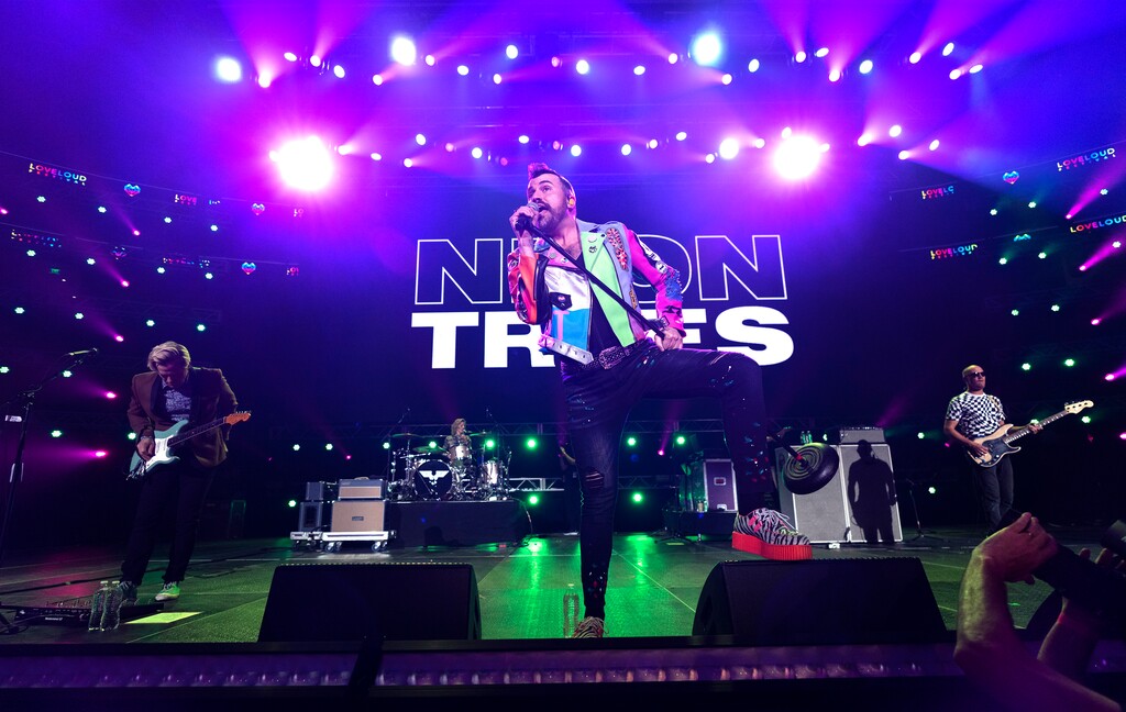 (Rick Egan | The Salt Lake Tribune) Neon Trees perform at the LoveLoud Festival at Vivint Arena, on Saturday, May 14, 2022. Frontman Tyler Glenn is among the people scheduled to appear at this year's festival, Nov. 3, 2023, in the same venue — renamed the Delta Center.