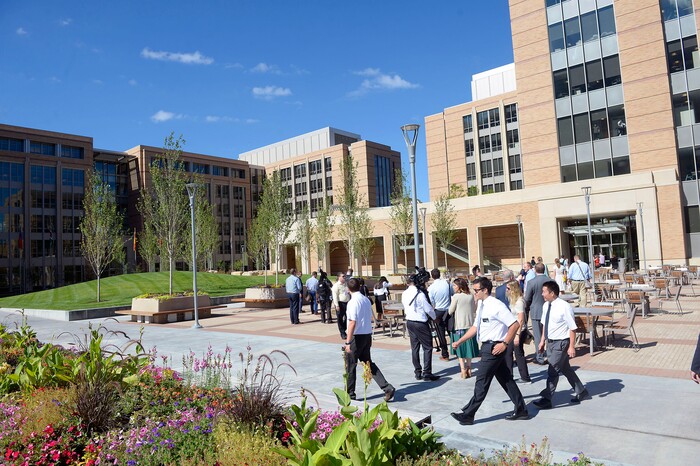 Al Hartmann  |  The Salt Lake TribuneMissionaries come and go on the plaza of the  building at the Missionary Training Center in Provo Wednesday July 26.  