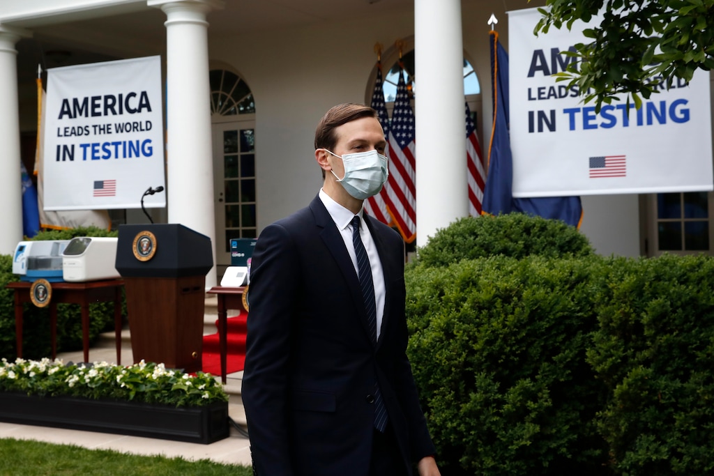 (Alex Brandon | AP file photo)  Wearing a mask, White House adviser Jared Kushner leaves after President Donald Trump spoke about the coronavirus during a press briefing in the Rose Garden of the White House, Monday, May 11, 2020, in Washington.