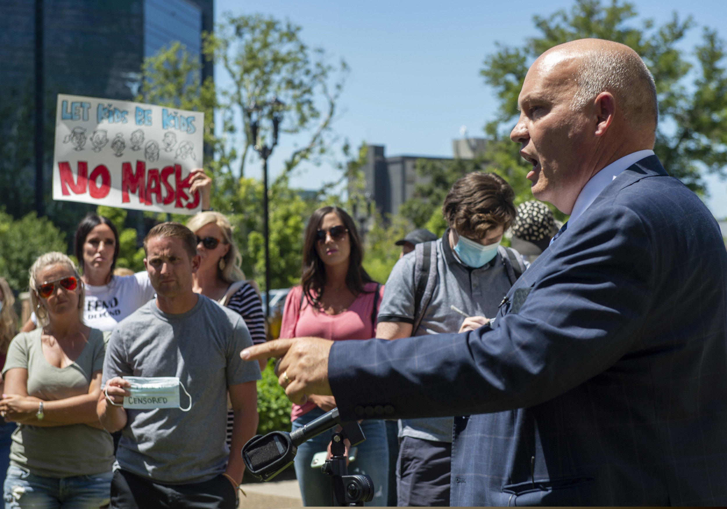 (Rick Egan | Tribune file photo)  Commissioner Bill Lee speaks during a rally protesting against face masks being required in schools, before the Utah County Commission meeting in Provo, Utah, on Wednesday, July 15, 2020.
