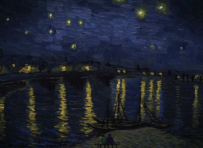 (Courtesy Good Deed Entertainment) A landscape of a starry night over the Rhone, an image from the animated drama "Loving Vincent," inspired by the paintings of Vincent Van Gogh.