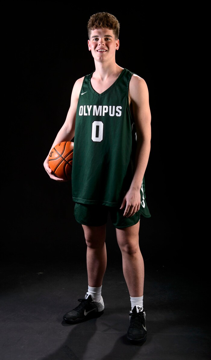 (Steve Griffin  |  The Salt Lake Tribune)  Prep basketball Jeremy DowDell, Olympus, in the Salt Lake Tribune studio in Salt Lake City Tuesday April 10, 2018.