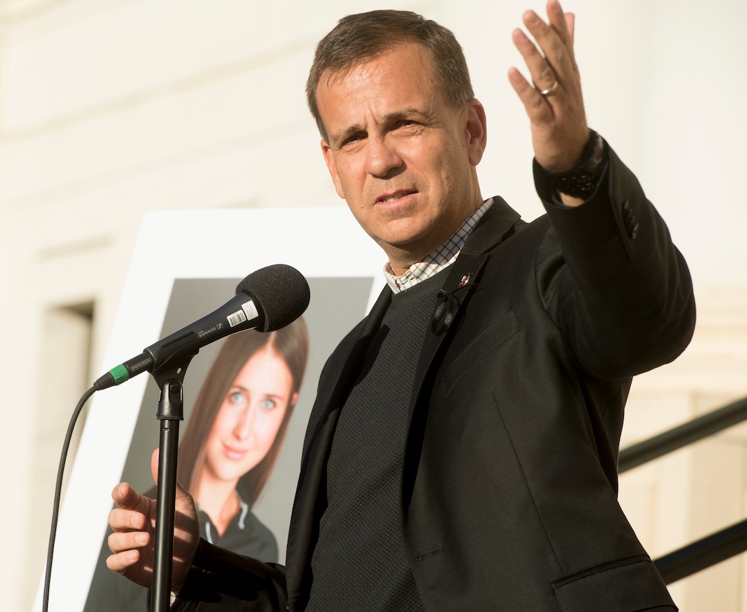 (Jeremy Harmon  |  The Salt Lake Tribune) University of Utah Athletics Director Mark Harlan speaks during a vigil for Lauren McCluskey on Wed. Oct 24, 2018. McCluskey was killed on campus on Monday.