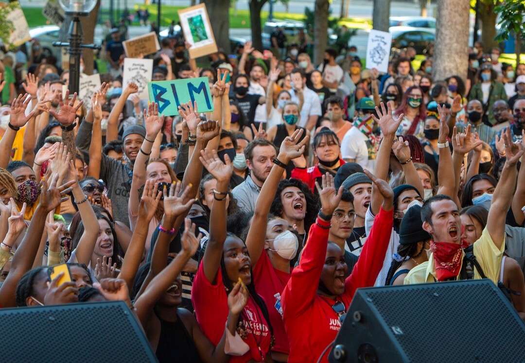 (Rick Egan  |  The Salt Lake Tribune)  The crowd reacts as Aaliyah Rose performs at Washington Square in Salt Lake City during the Juneteenth Celebration, on Friday, June 19, 2020.