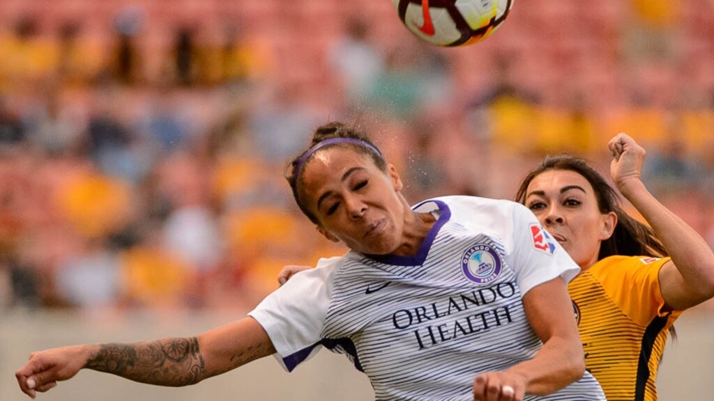 (Trent Nelson | The Salt Lake Tribune)
Utah Royals host Orlando Pride at Rio Tinto Stadium in Sandy, Wednesday May 9, 2018. Orlando Pride forward Sydney Leroux (2) and Utah Royals FC defender Brooke Elby (13).