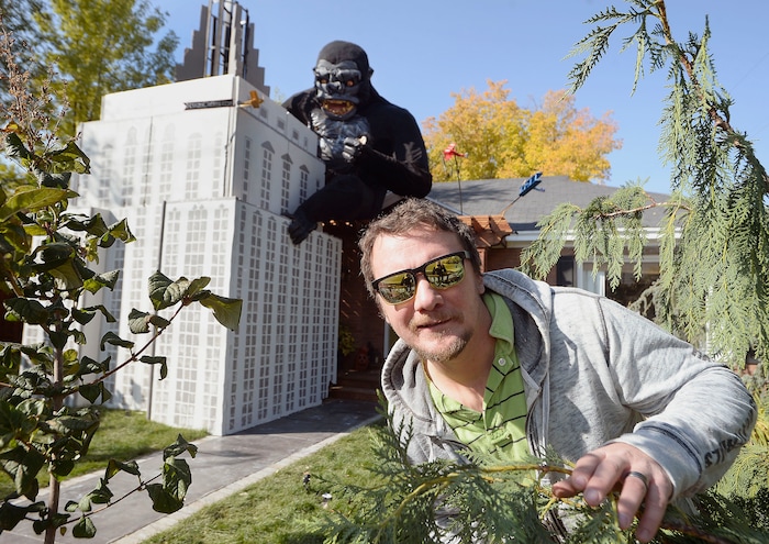 (Al Hartmann  |  The Salt Lake Tribune) 	
Ammon Smith has outdone himself again this Halloween season dressing up his home along 900 East in Sugarhouse.   He's done something wild and scary in his yard for the past five years.  This year it's King Kong.
