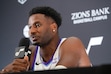 (Chris Samuels | The Salt Lake Tribune) Utah Jazz forward Jaren Jackson Jr. speaks during media day in Salt Lake City, Monday, Sept. 28, 2026.