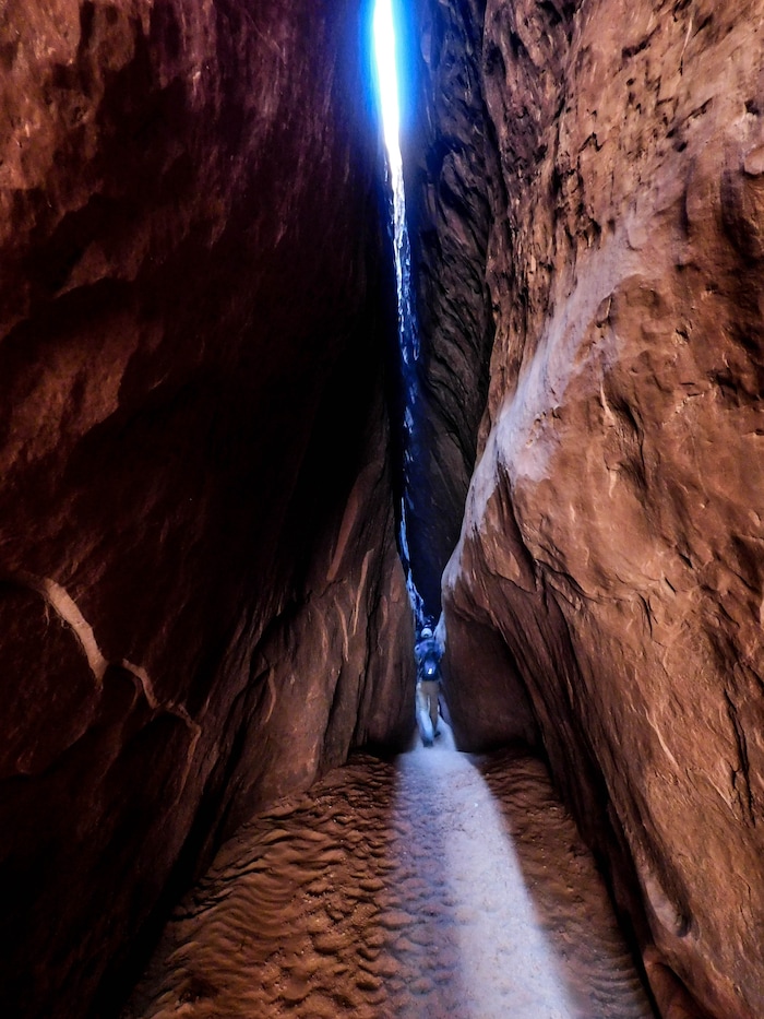 (Erin Alberty|The Salt Lake Tribune) The walls of Leprechaun Canyon allow a narrow strip of light to reach the canyon floor on April 29, 2017.