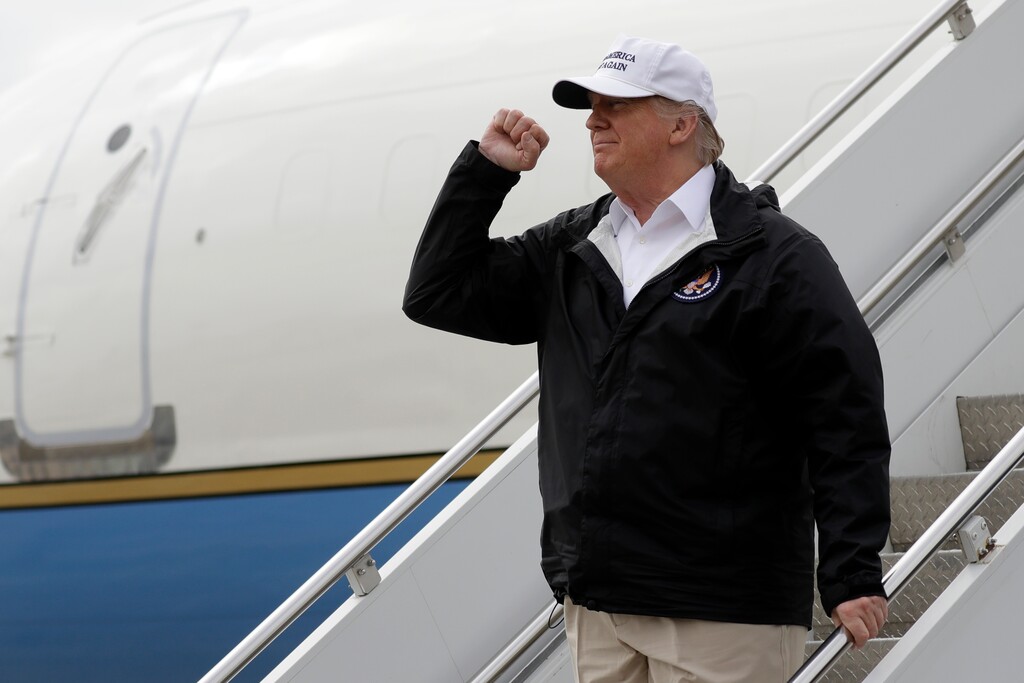(Evan Vucci  |  AP Photo)  President Donald Trump gestures after arriving at McAllen International Airport for a visit to the southern border, Thursday, Jan. 10, 2019, in McAllen, Texas.
