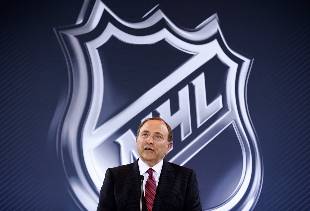 FILE - In this June 22, 2016, file photo, NHL Commissioner Gary Bettman speaks during a news conference  in Las Vegas. The NHL is eyeing opportunities to crack the biggest market in the world: China. With the 2022 Olympics in Beijing following 2018 in Pyeongchang, the NHL and NHLPA see the country of a billion people as hockey's next frontier. (AP Photo/John Locher, File)
