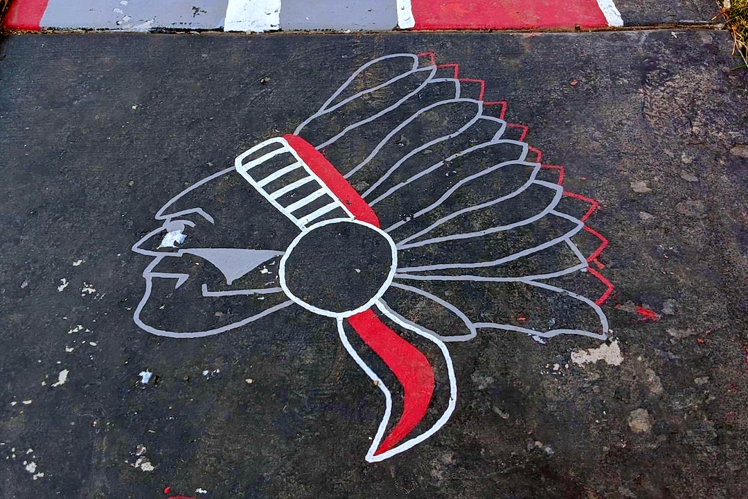 (Photo courtesy of LeMichelle Lane) Pictured are the sidewalks at Bountiful High School, which used to have the school's American Indian mascot painted on them. That was covered over recently as Davis School District considers whether to retire The Braves name.