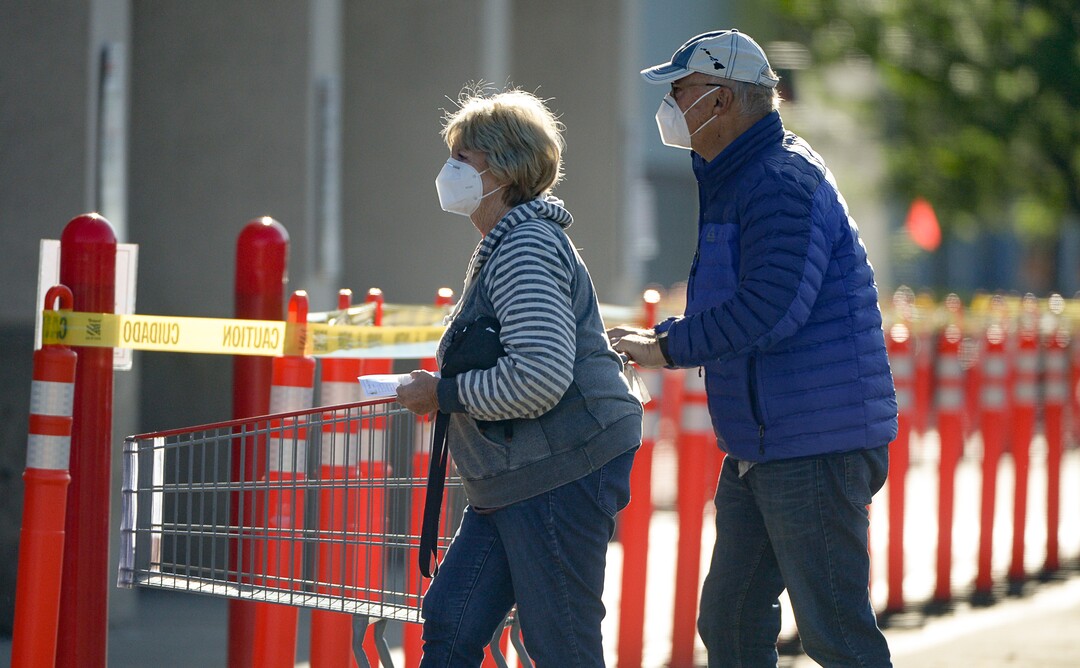 (Francisco Kjolseth  |  The Salt Lake Tribune) Costco begins implementing a policy on Monday, May 4, 2020, that everyone in the store, including shoppers, have to wear a mask, as people shop early in Salt Lake City during the coronavirus pandemic.