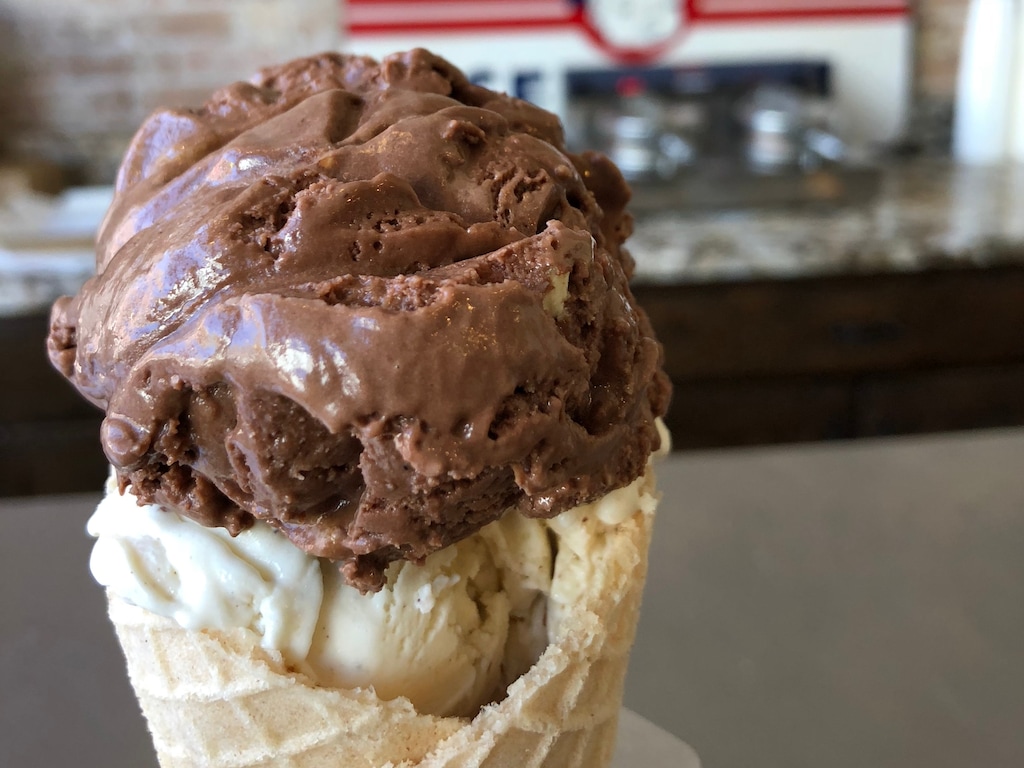 (Heather L. King) A double-scoop ice cream cone from Rockwell Ice Cream Co., which has locations in Provo and Salt Lake City.