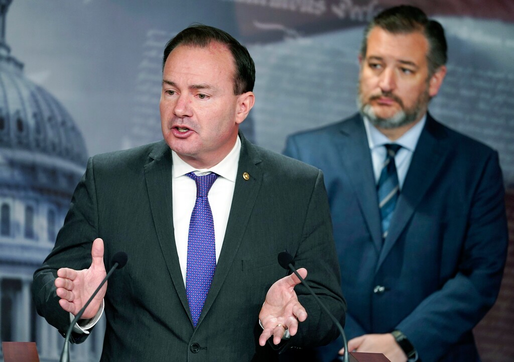 (Mariam Zuhaib | AP) Sen. Mike Lee, R-Utah, speaks during a press conference as the Senate holds a confirmation vote for Supreme Court nominee Judge Ketanji Brown Jackson on Capitol Hill, Thursday, April 7, 2022, in Washington.
