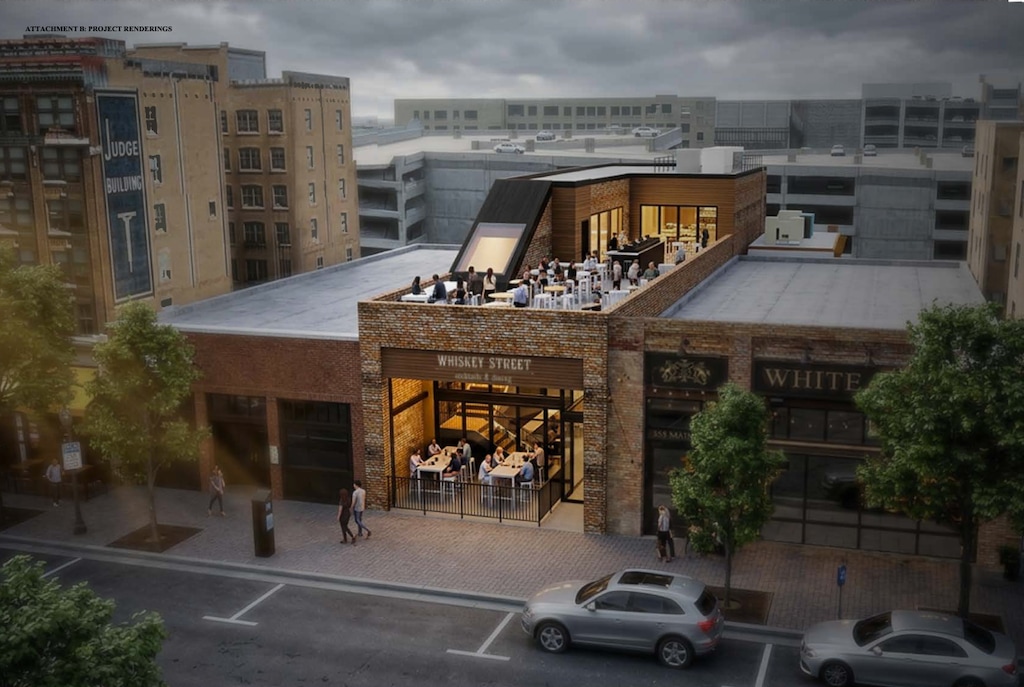 (Salt Lake City Community Reinvestment Agency) Rendering of a restored version of the fire-damaged Whiskey Street Cocktails & Dining along Salt Lake City's Main Street, including a second story owners are proposing to add.