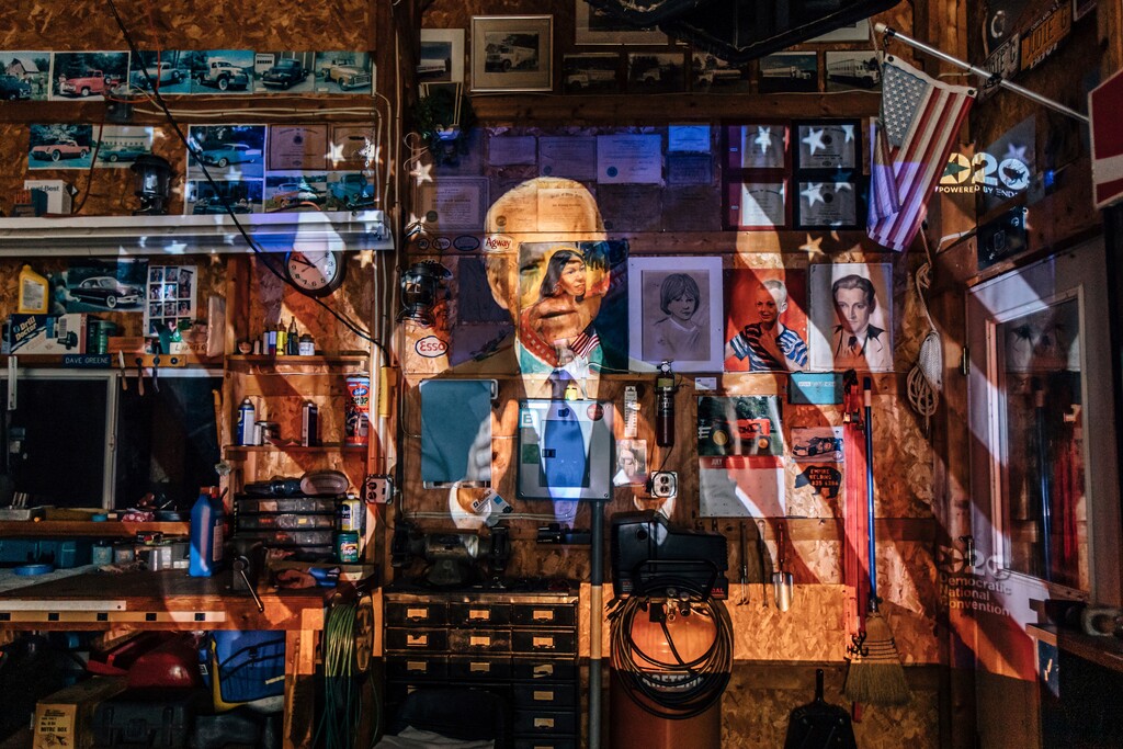 (Damon Winter | The New York Times)

A livestream projected on a wall in Cortland, N.Y., showing Joe Biden accepting the presidential nomination on the final night of the Democratic National Convention, Aug. 20, 2020.