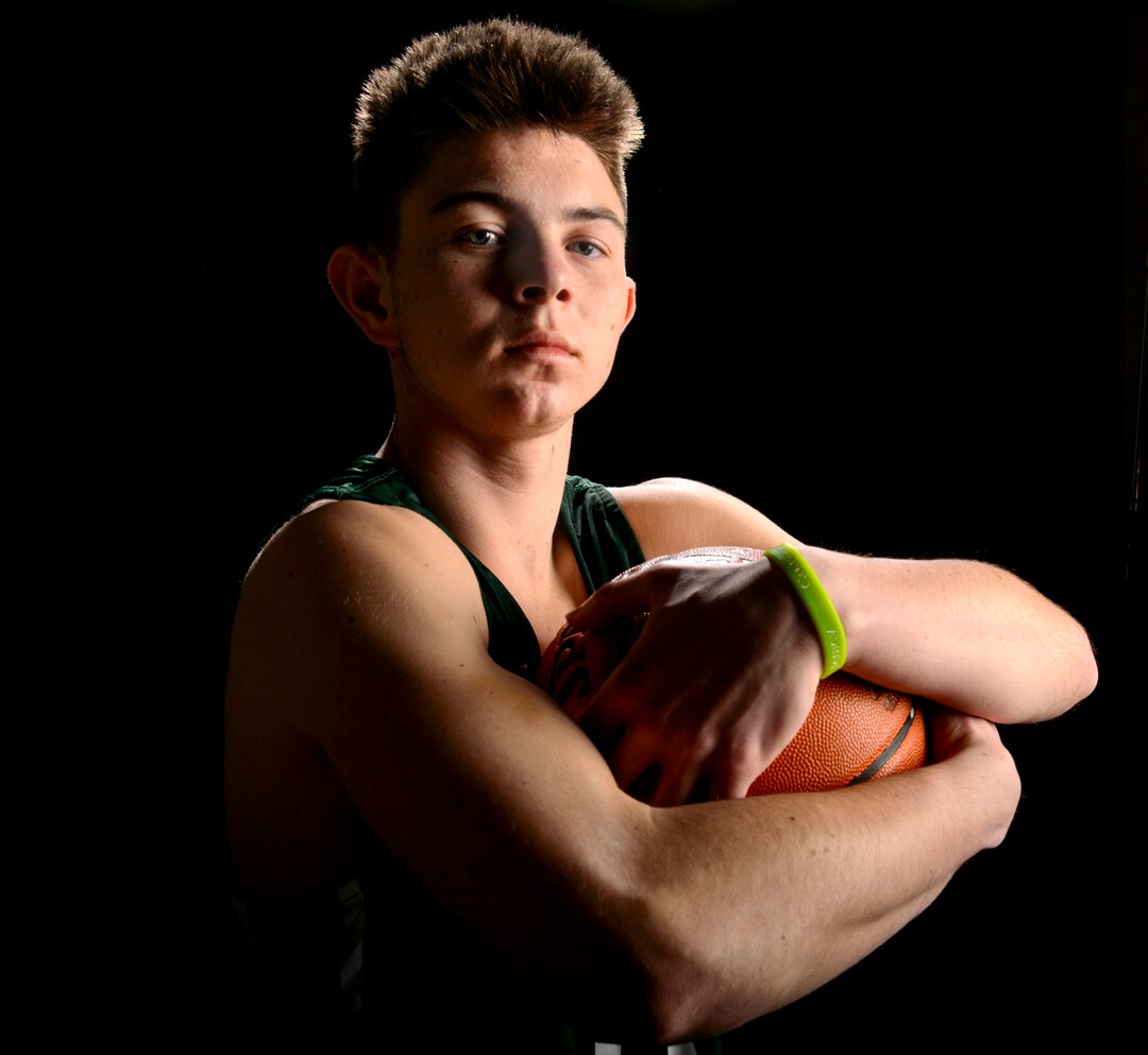(Steve Griffin  |  The Salt Lake Tribune)  Prep basketball Rylan Jones, Olympus, in the Salt Lake Tribune studio in Salt Lake City Tuesday April 10, 2018.
