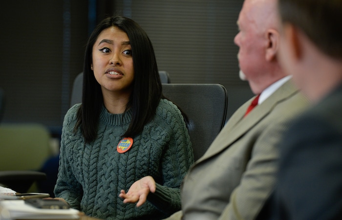 (Francisco Kjolseth | The Salt Lake Tribune) Ciriac Alvarez Valle, a local DREAMer who was brought to the U.S. at the age of 5, just graduated from the University of Utah with a degree in political science and sociology. Valle now age 22, is urging leaders to find a solution for the thousands of Deferred Action for Childhood Arrivals (DACA) kids like herself. World Trade Center Utah hosted an immigration roundtable on Wed. Dec. 6, 2017, with community leaders to discuss how immigrants contribute to the Utah economy.