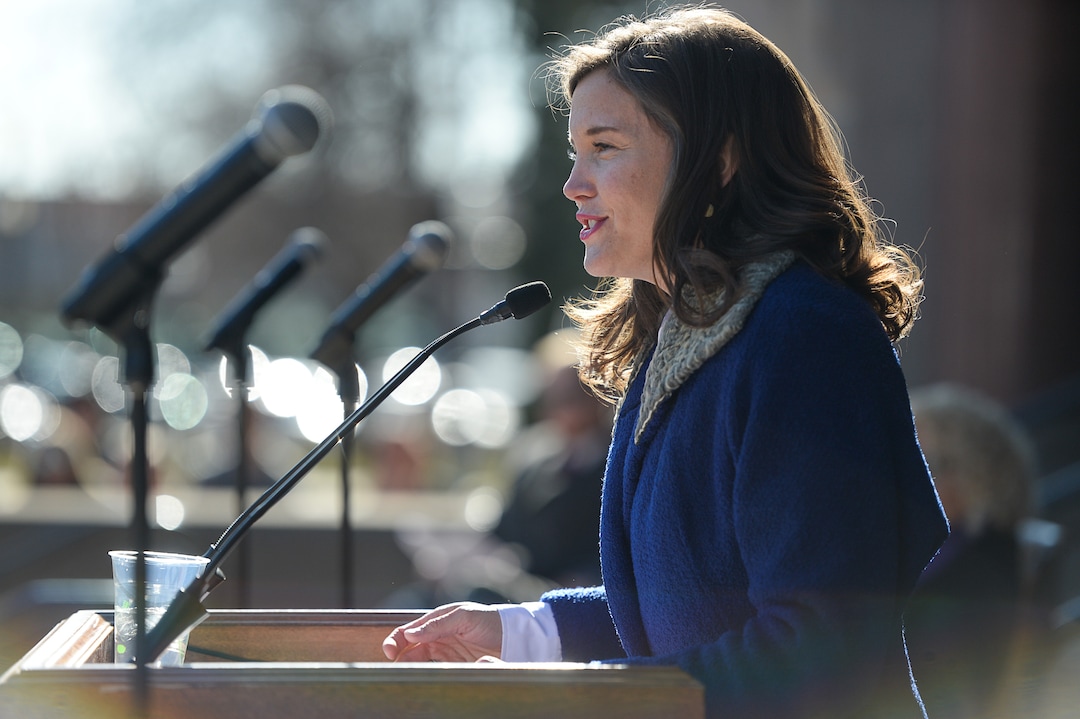 (Francisco Kjolseth  |  The Salt Lake Tribune) Erin Mendenhall addresses the crowd after being sworn in as Salt Lake City Mayor during inauguration ceremonies at Salt Lake City Hall on Monday, Jan. 6, 2020.