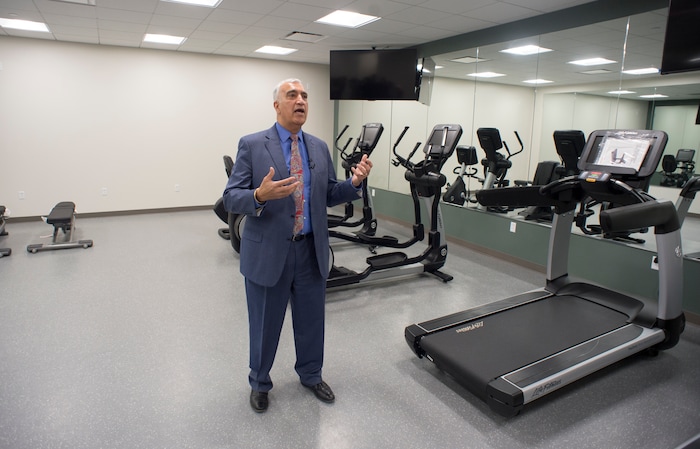 (Rick Egan  |  The Salt Lake Tribune)    Sim Gill, Salt Lake County District Attorney, talks about fitness room in the new Salt Lake County District Attorney building in Salt Lake City, Friday, March 9, 2018.


