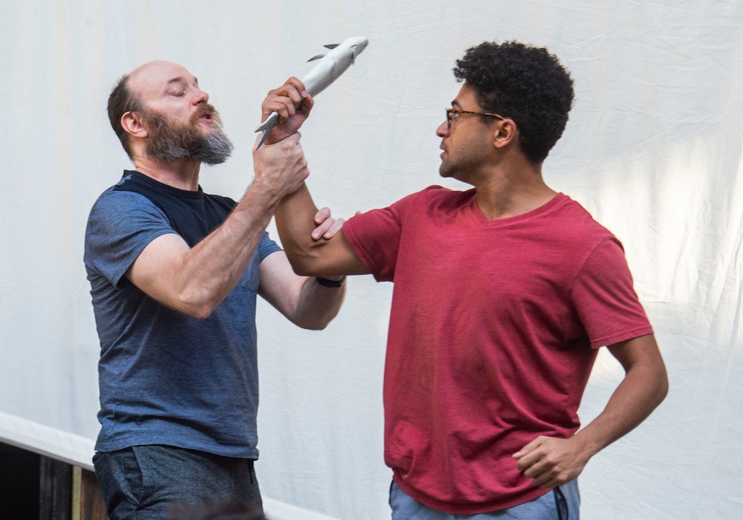 (Rick Egan  |  The Salt Lake Tribune)   Actors rehearse a fight call for Twelfth Night, at the Shakespeare Festival in Cedar City, Wednesday, June 19, 2019.