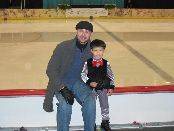 (photo courtesy Chen family) A young Nathan Chen shown here with skating coach Karel Kovar.