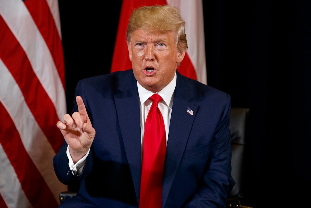 (Evan Vucci | AP)  President Donald Trump speaks at the InterContinental Barclay hotel during the United Nations General Assembly on Monday, Sept. 23, 2019, in New York.