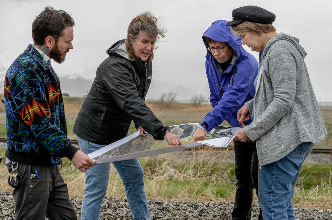 (Leah Hogsten  |  The Salt Lake Tribune)  l-r Michael Cundick, co-founder of Salt Lake City Air Protectors, Deeda Seed with the Center for Biological Diversity, Heather Dove, president of the Great Salt Lake Audubon and Dorothy Pappas, chairman of the Westpointe Community Council discuss the location of the proposed inland port, Tuesday, April 2, 2019. Last year, Utah lawmakers took control of a massive portion of land in Salt Lake CityÕs northwest area in an effort to create a distribution hub on the cityÕs northwest side, sparking outrage among residents.