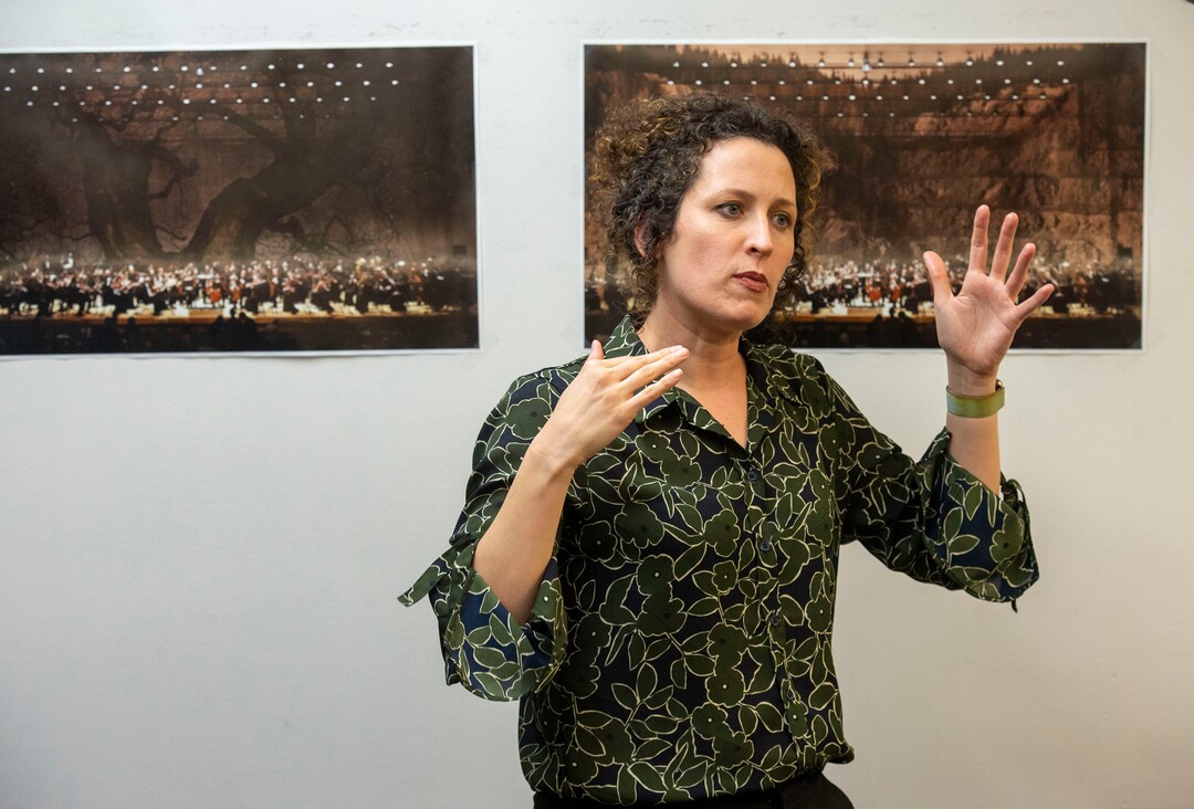 (Rick Egan  |  The Salt Lake Tribune)  Utah Opera stage director Crystal Munich talks about the digital projections that will transform Abravanel Hall for the next production during a preview event for "Norma," at the Utah Opera Production Studios, Monday, April 15, 2019.