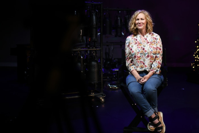 (Photos courtesy of Purdie Distribution) Christy Summerhays on the set of the movie version of Michael McLean's "The Forgotten Carols," which she directed, on the stage of the Heritage Center Theatre in Cedar City.