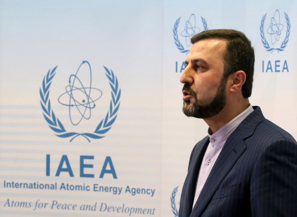 (Ronald Zak | AP Photo) Iran's Ambassador to the International Atomic Energy Agency, IAEA, Gharib Abadi speaks to the media after the IAEA board of governors meeting at the International Center in Vienna, Austria, Wednesday, July 10, 2019.