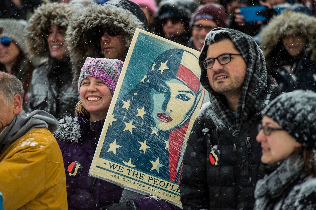 (Chris Detrick  |  The Salt Lake Tribune)  People gather during the Respect Rally Park City at City Park on Saturday, Jan. 20, 2018.