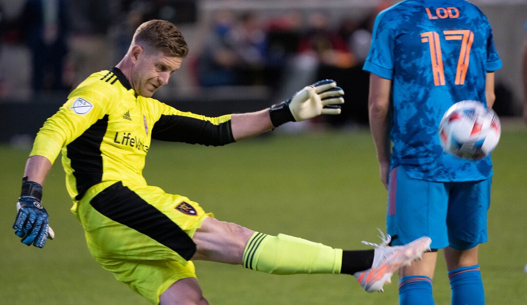 (Francisco Kjolseth | The Salt Lake Tribune) Real Salt Lake goalkeeper Zac MacMath (18) clears the ball in MLS action between Real Salt Lake and Minnesota United FC at Rio Tinto Stadium in Sandy, on Saturday, May 29, 2021.
