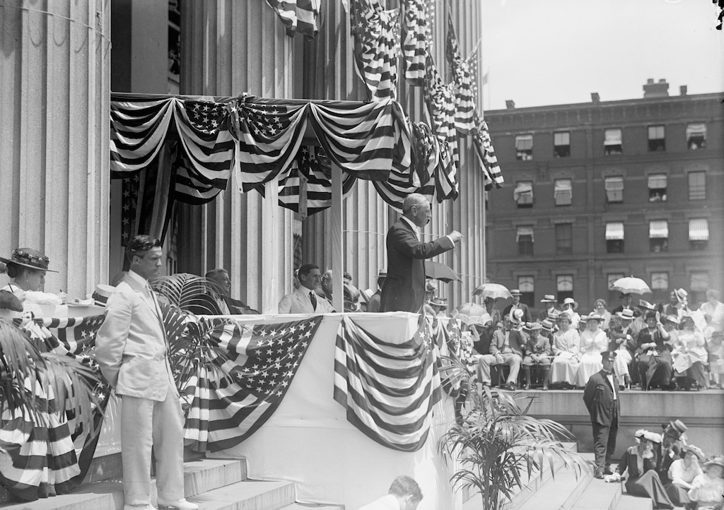 |  Courtesy of Library of CongressPresident Woodrow Wilson addresses a group of citizens on Flag Day Ñ June 14, 1915.